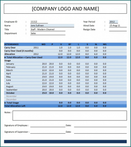 Sample of Employee Attendance Tracker Template
