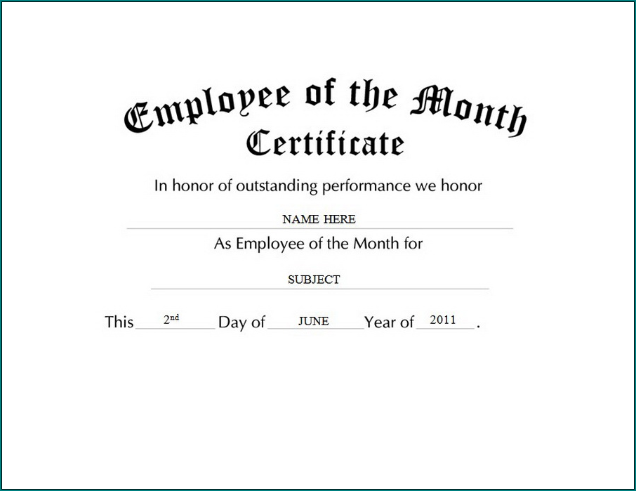 Sample of Employee Of The Month Certificate Template