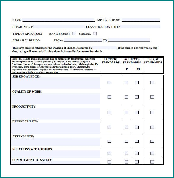 Sample of Employee Performance Appraisal Form