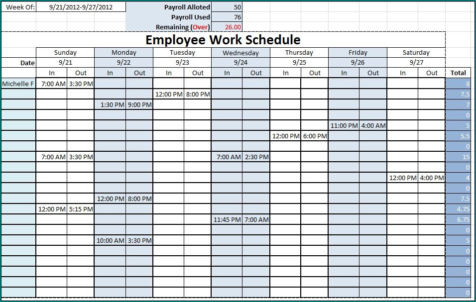 Sample of Employee Schedule Template Excel