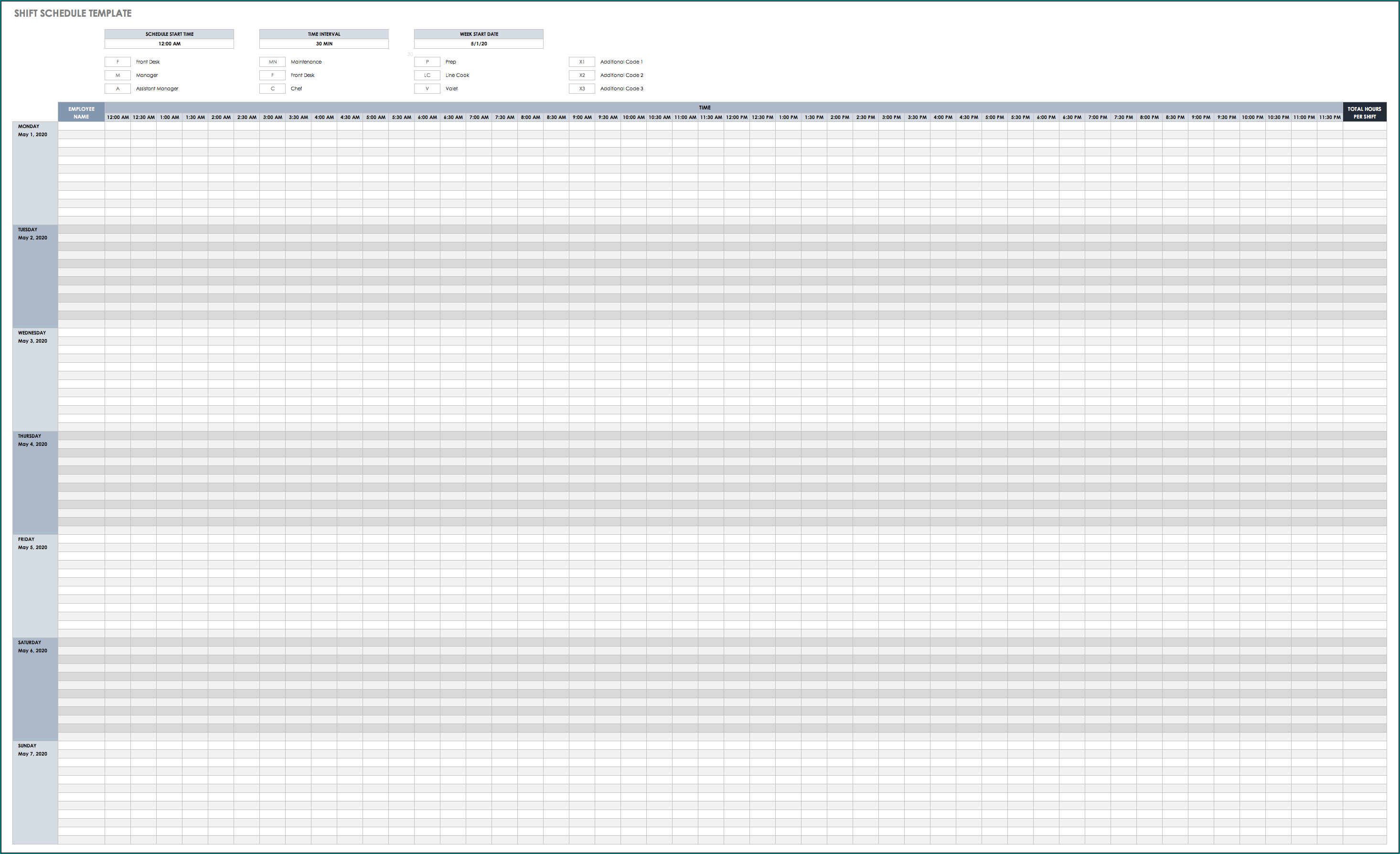 Sample of Employee Shift Schedule Template