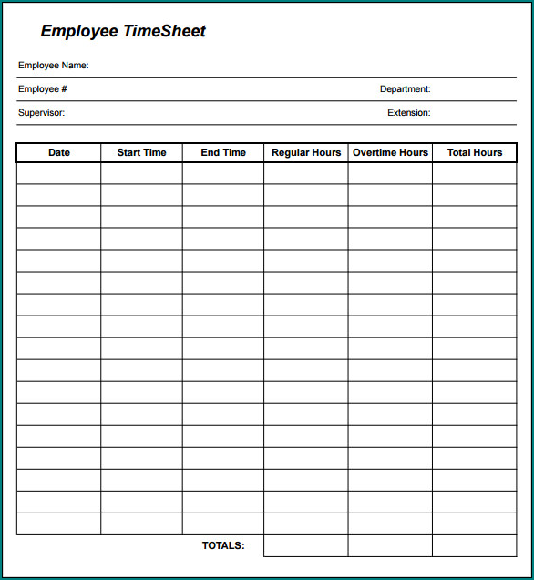Sample of Employee Time Sheet Form