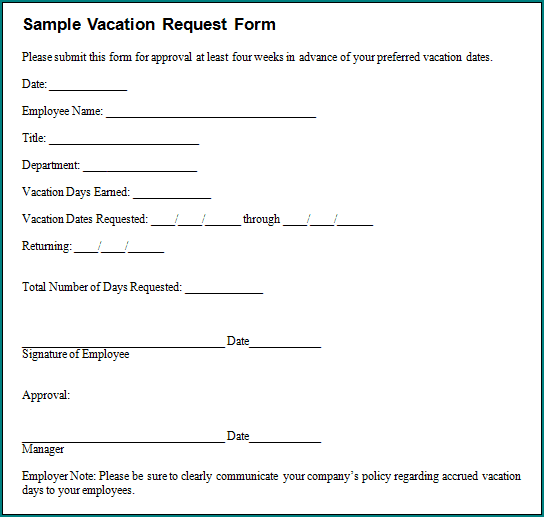 Sample of Employee Vacation Request Form