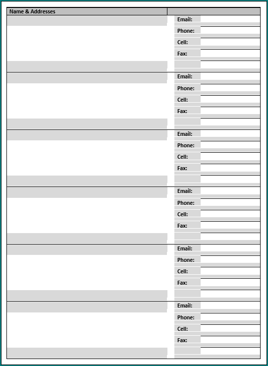 Sample of Excel Address Book Template