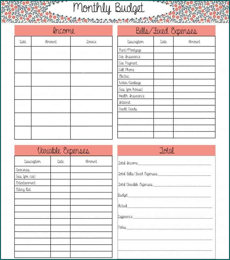 Sample of Excel Budget Template