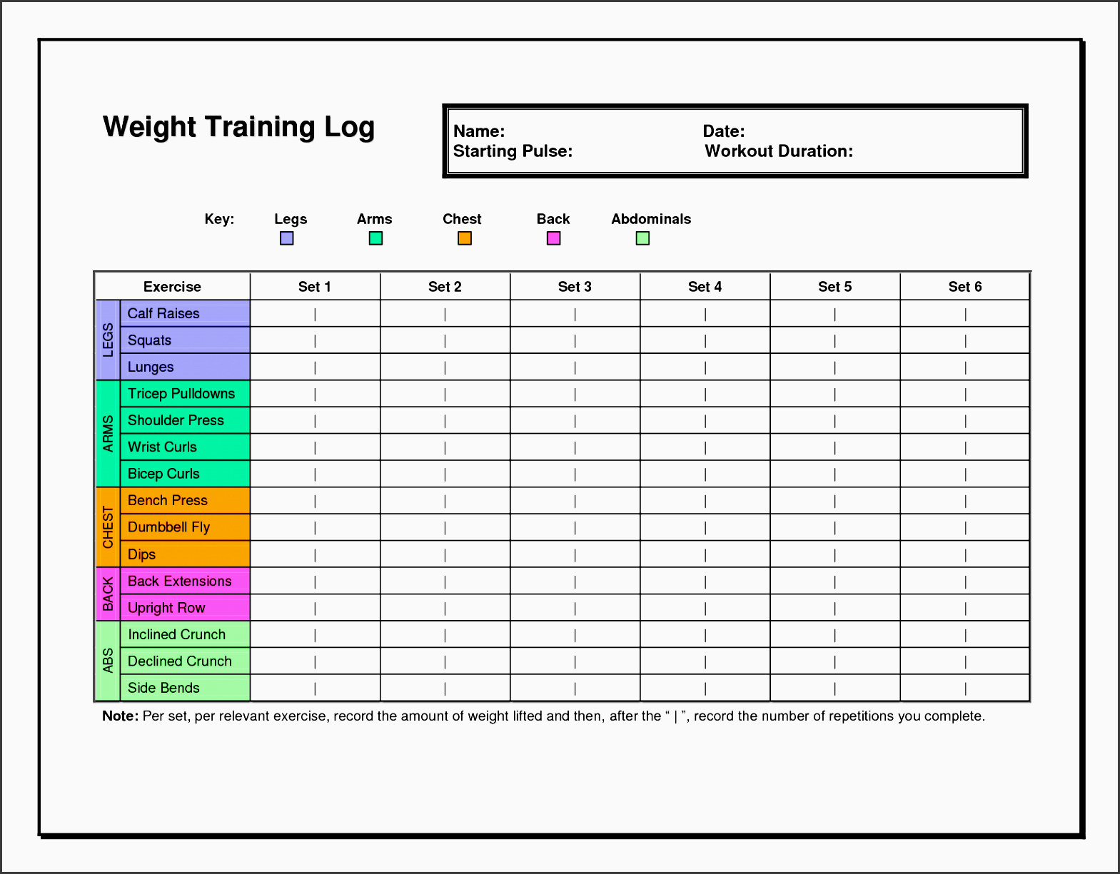 Sample of Exercise Planning Template Sample of Exercise Planning Template