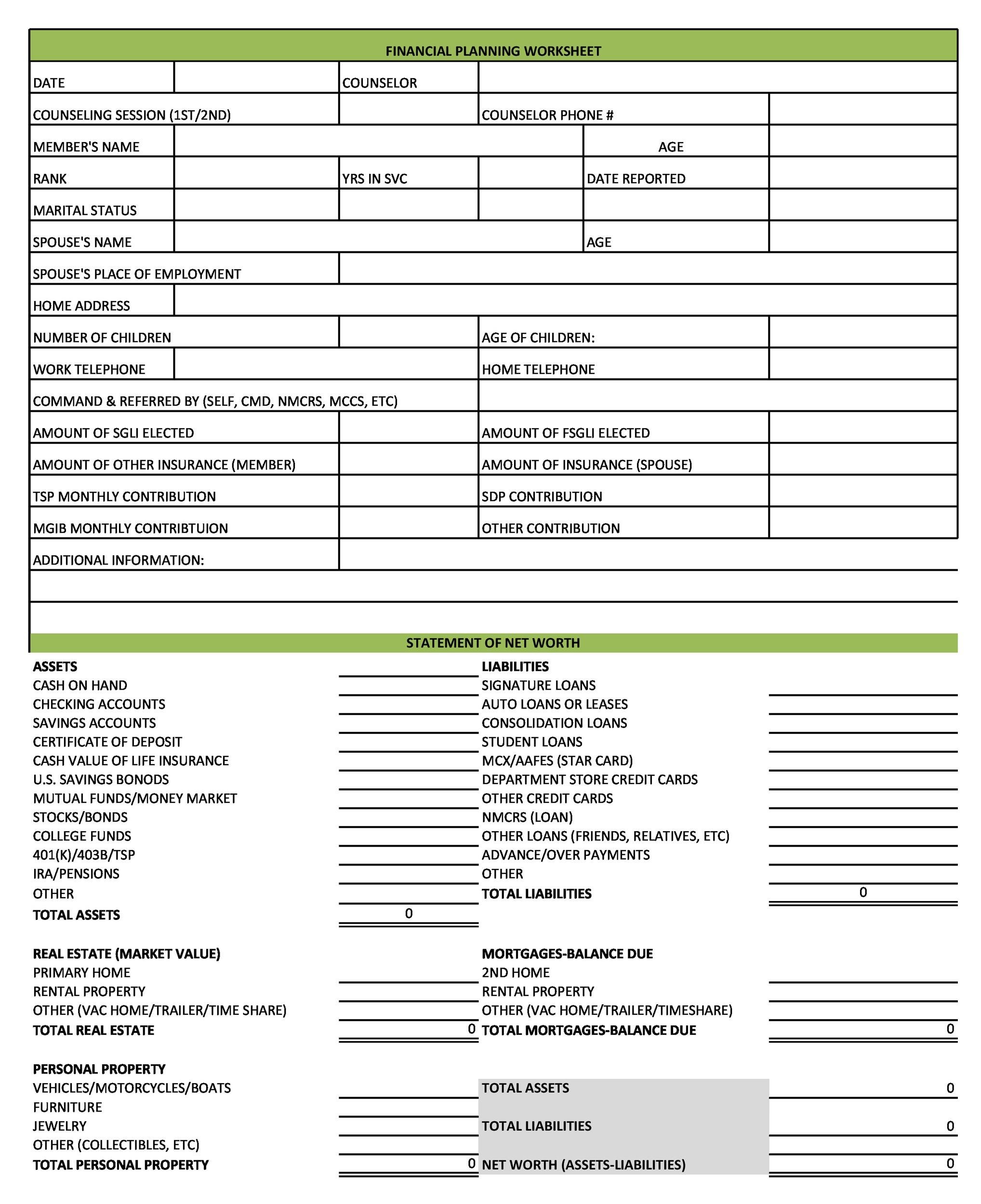 Sample of Financial Planning Template Sample of Financial Planning Template