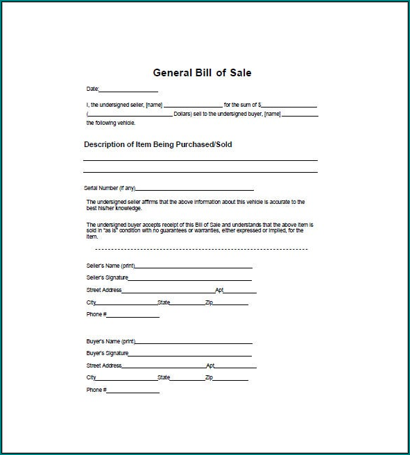 Sample of General Bill Of Sale Form
