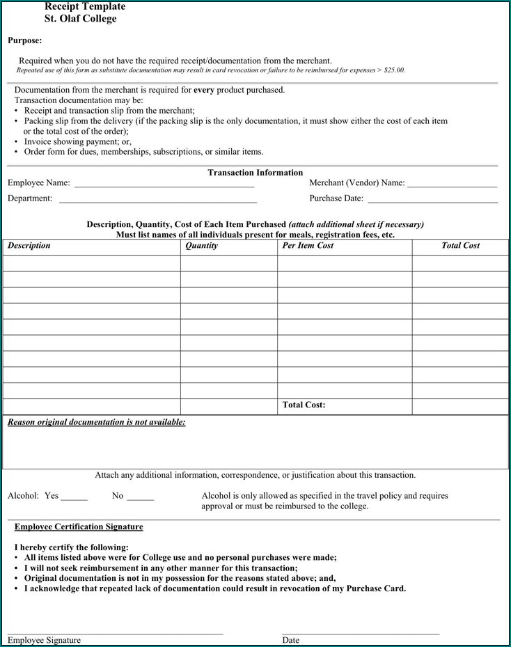 Sample of General Receipt Template