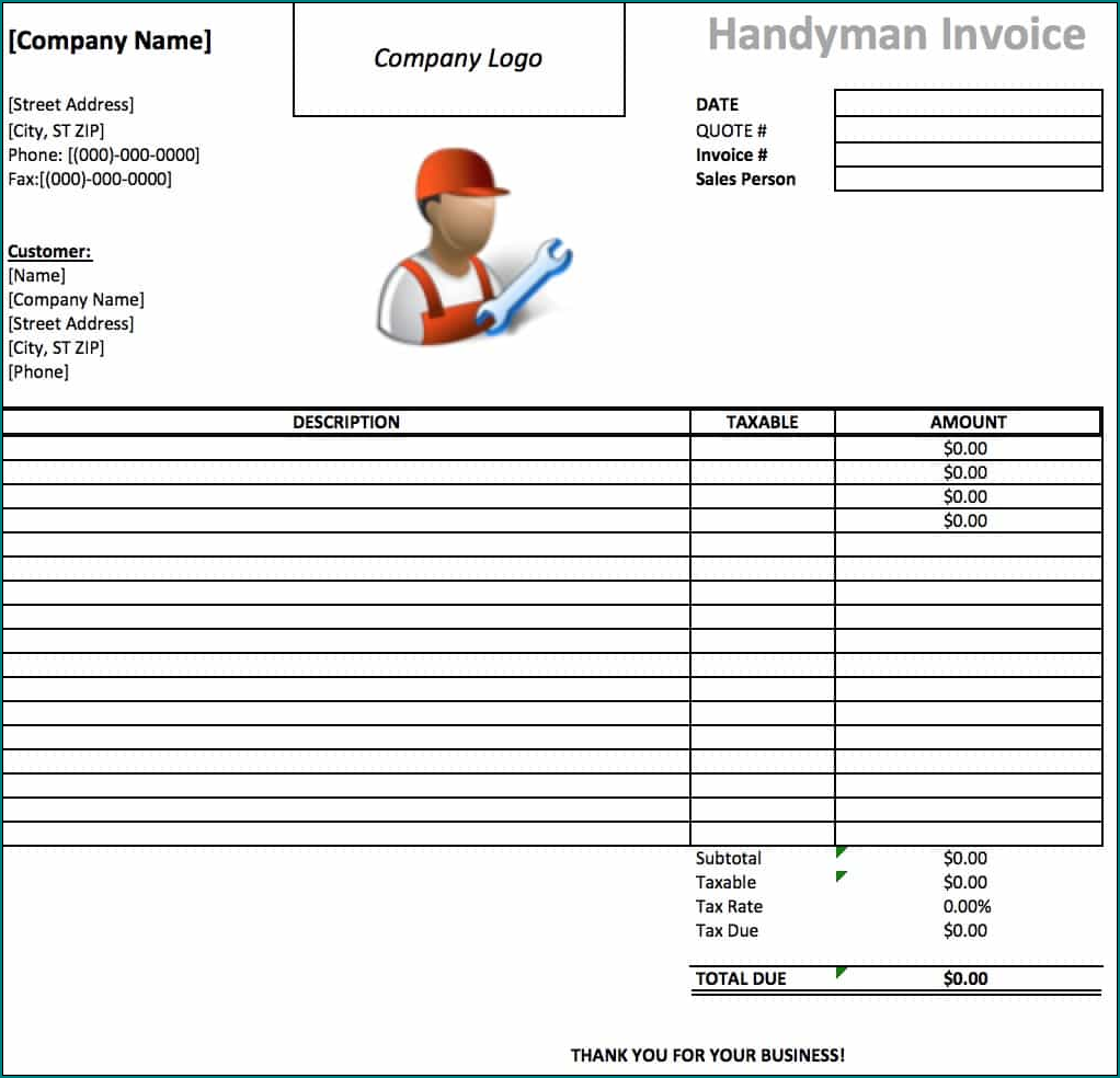 Sample of Handyman Receipt Template