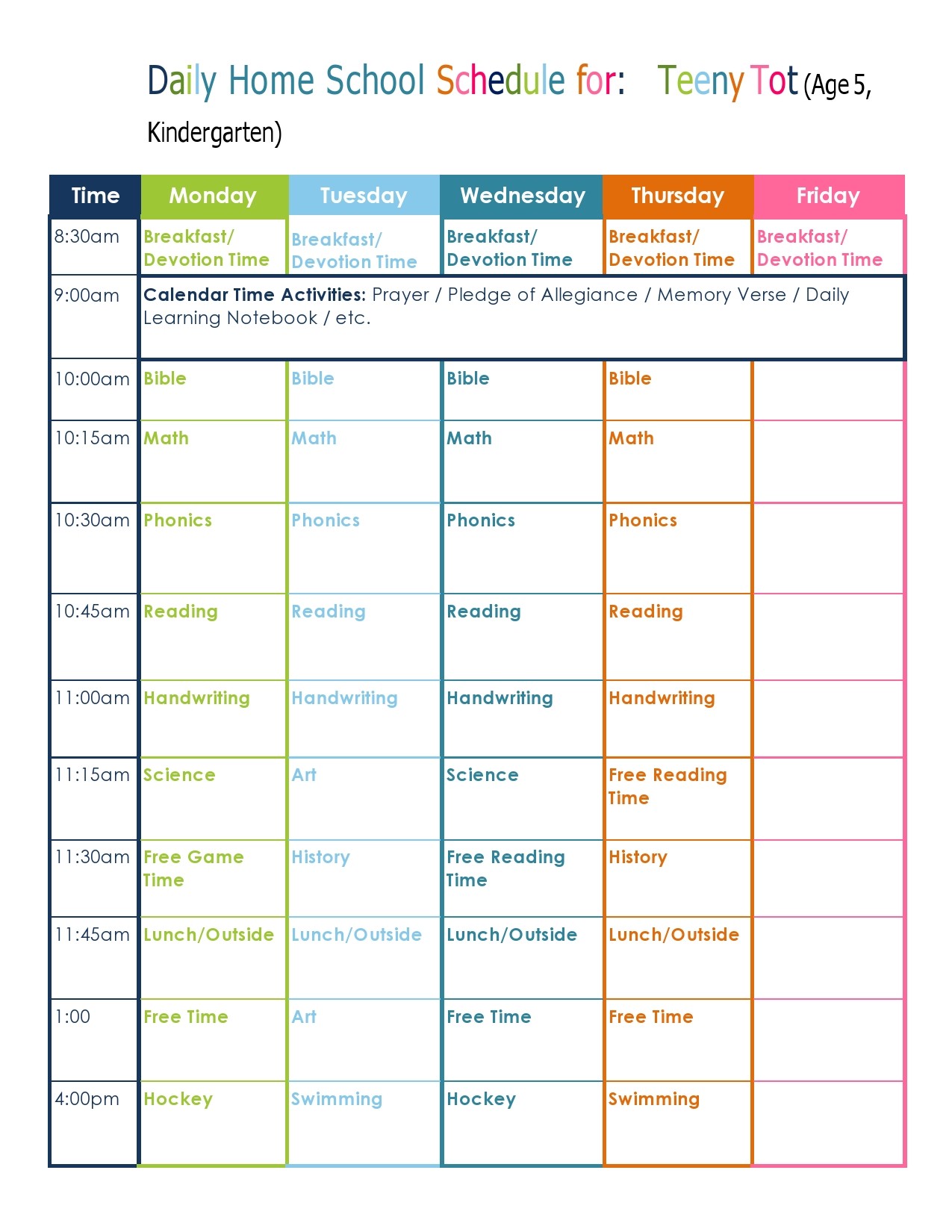 Sample of Homeschool Daily Planner Template Sample of Homeschool Daily Planner Template