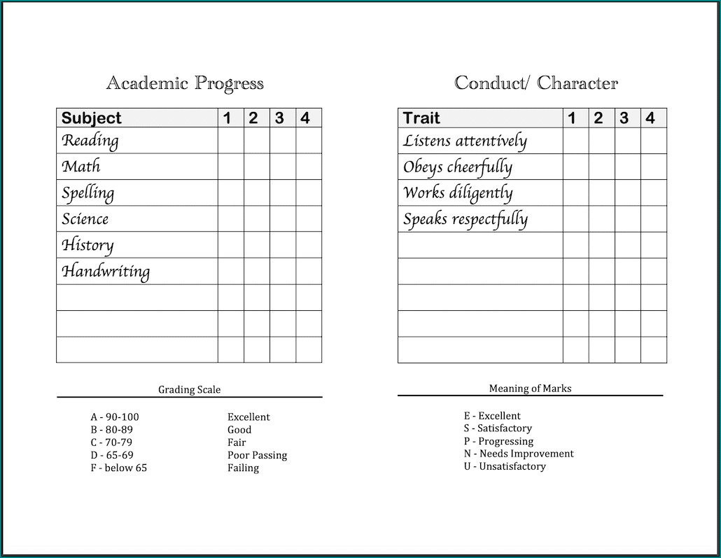 Sample of Homeschool Report Card Template