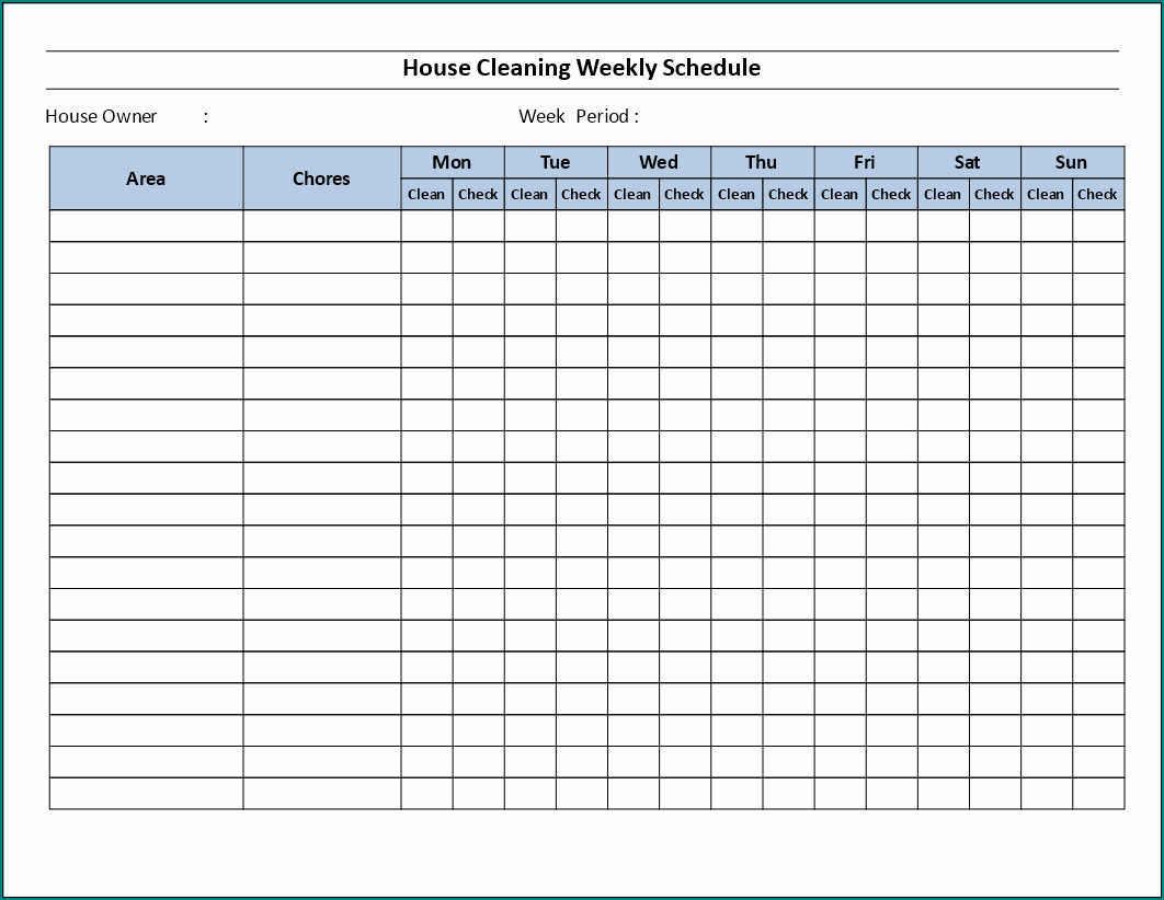Sample of House Cleaning Schedule Template