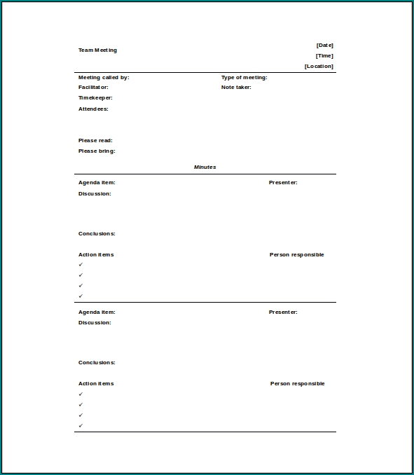 Sample of Informal Meeting Minutes Template