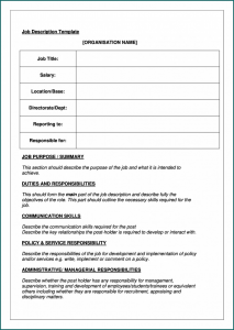 Sample of Job Description Template Word