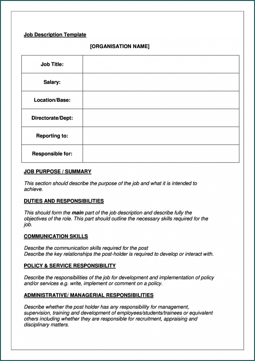 Sample of Job Description Template Word