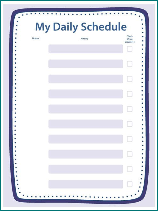 Sample of Kids Schedule Template
