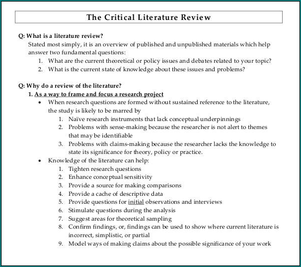 Sample of Literature Review Layout