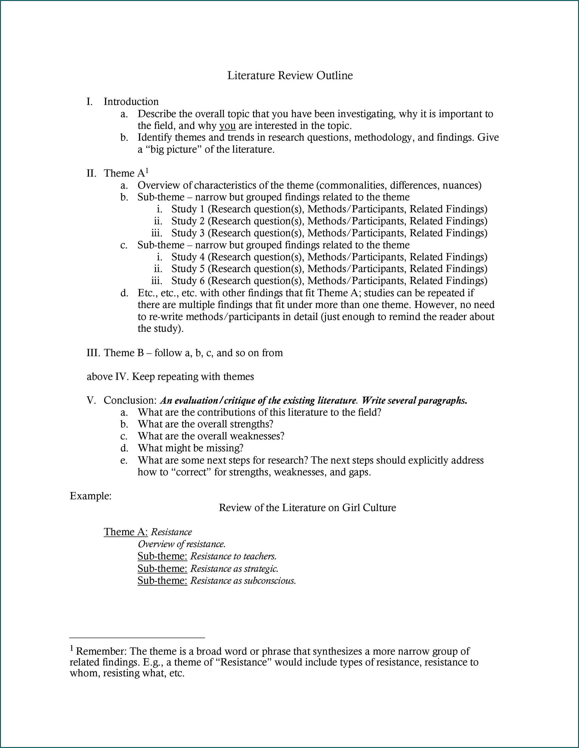 Sample of Literature Review Structure