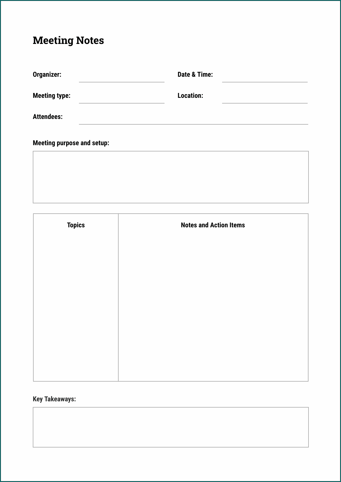 Sample of Meeting Notes Template