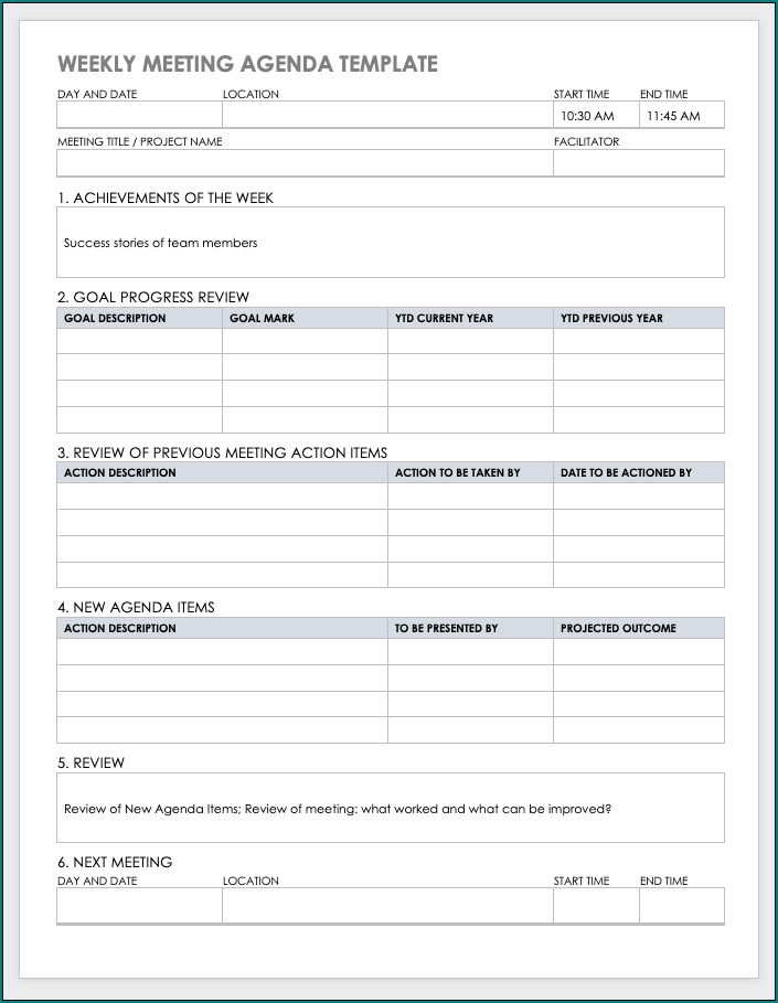 Sample of Meeting Schedule Template