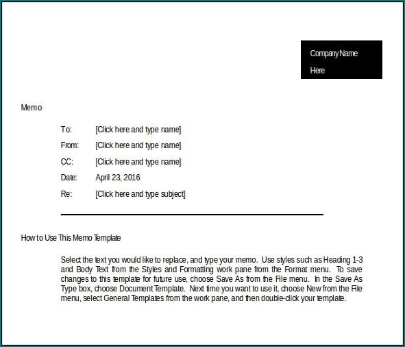Sample of Memo Format Template
