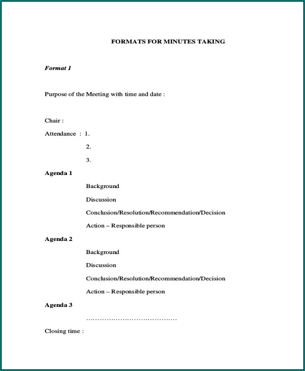 Sample of Minute Taking Template