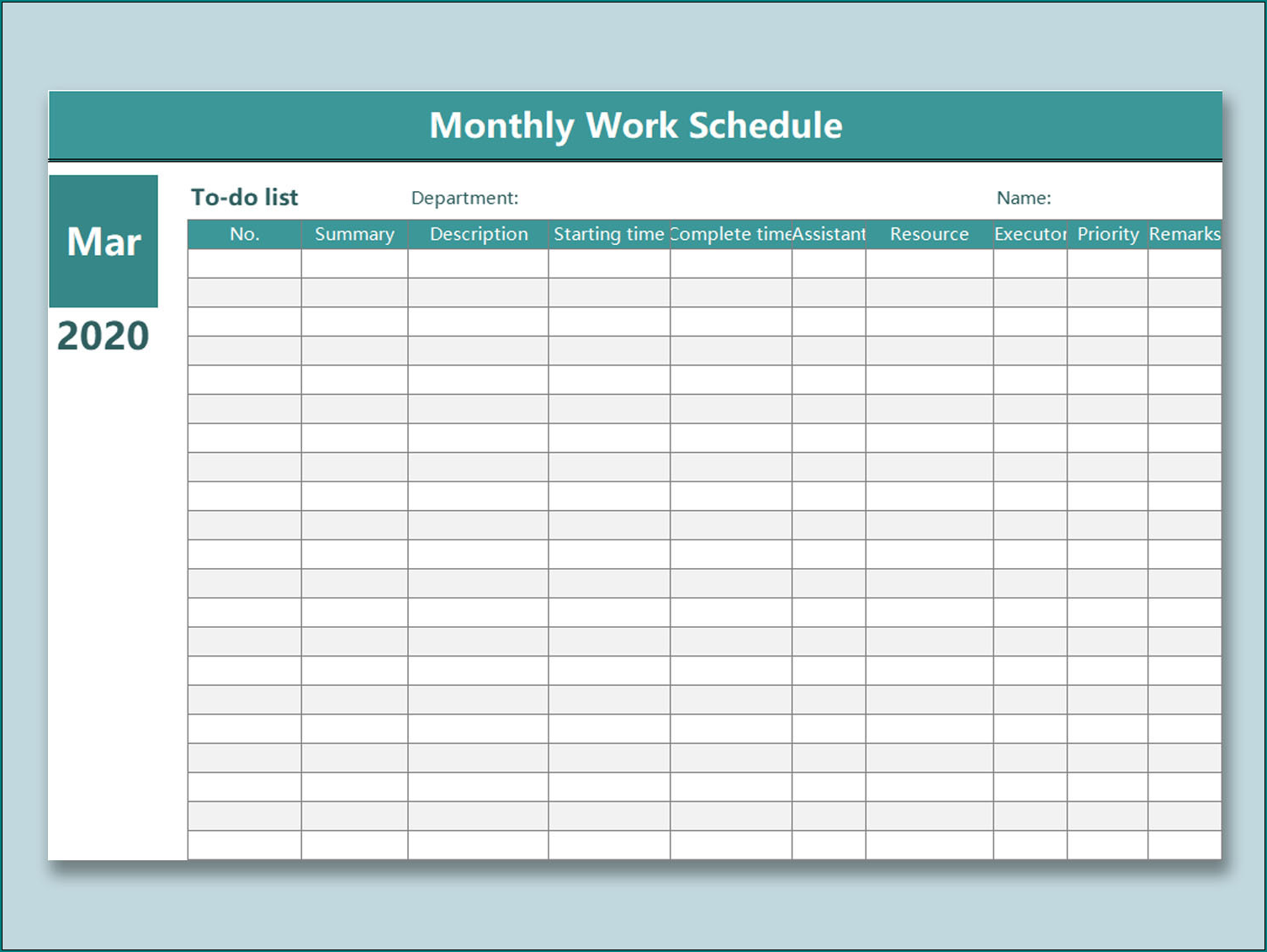 Sample of Monthly Employee Schedule Template Excel