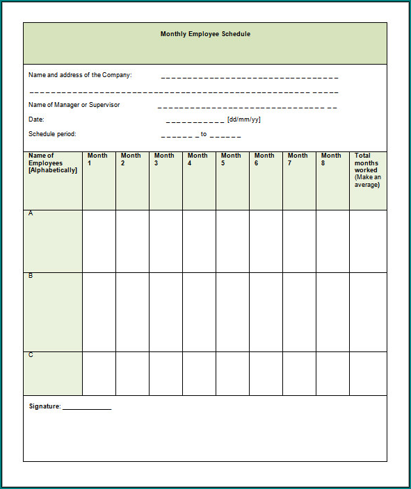 Sample of Monthly Schedule Template Excel