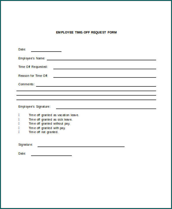 Sample of Paid Time Off Request Form