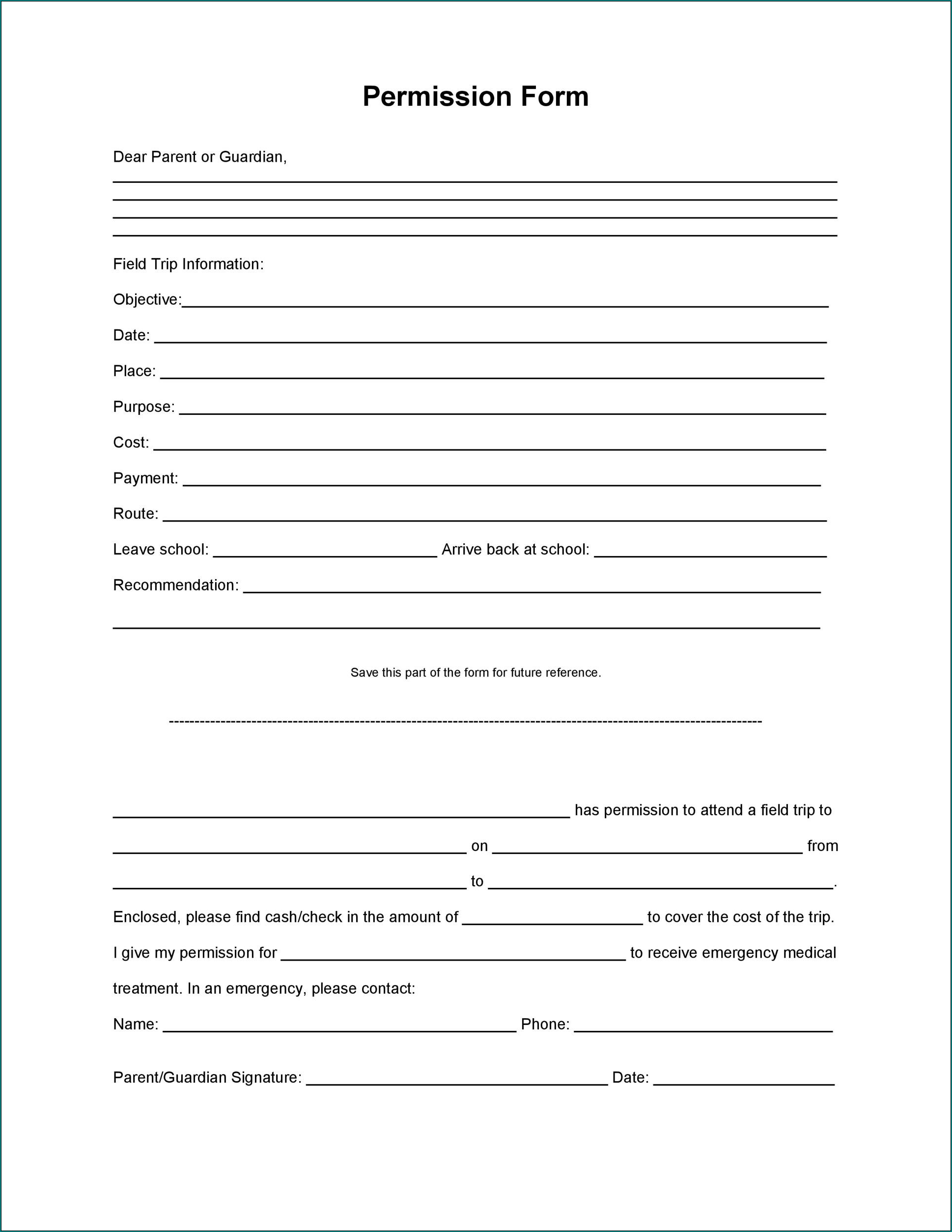 Sample of Parent Permission Slip