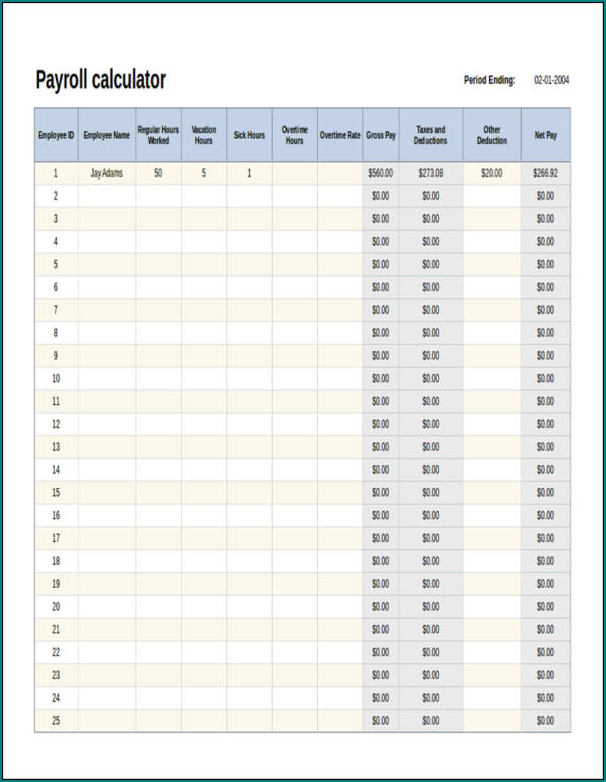 Sample of Payroll Calculator Template