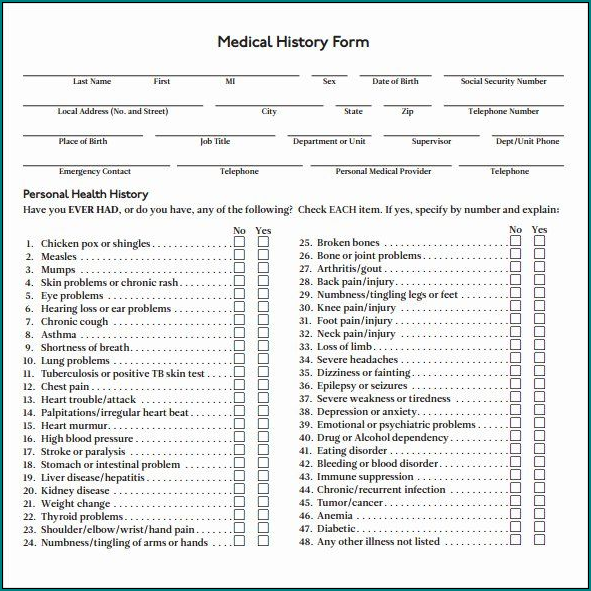 Sample of Personal Medical Health Record Sheet Template