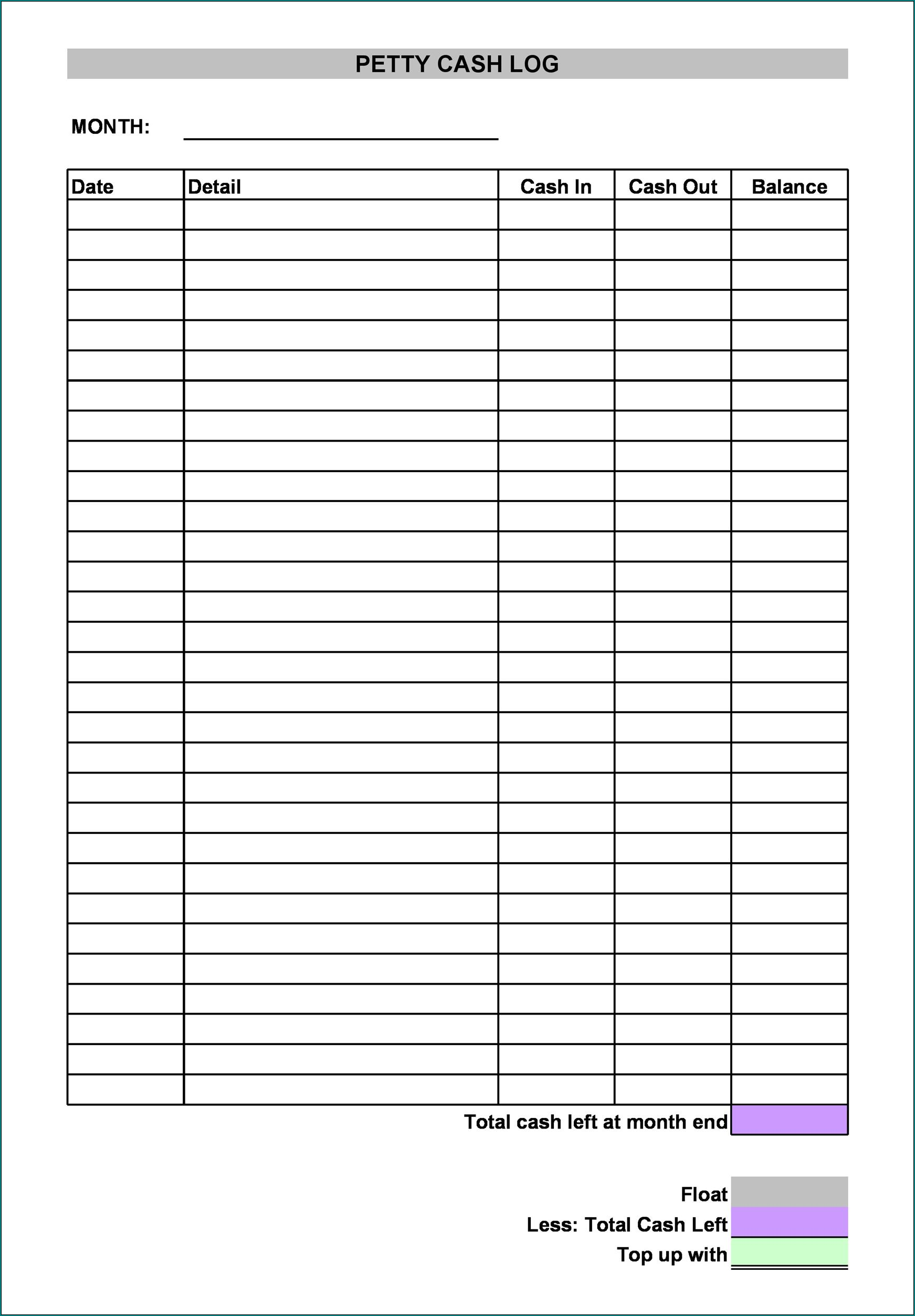 Sample of Petty Cash Template Excel