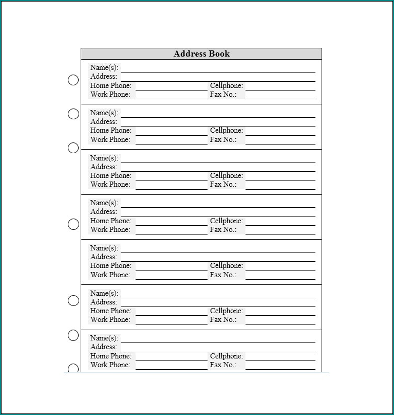 Sample of Phone Book Template