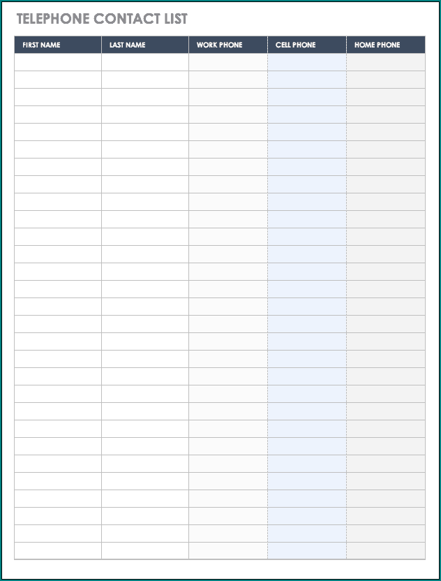 Sample of Phone List Template