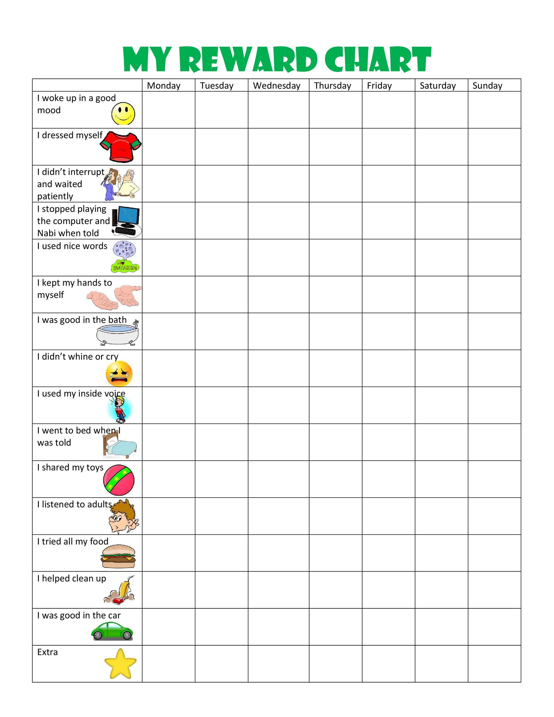 Sample of Printable Reward Chart Template Sample of Printable Reward Chart Template