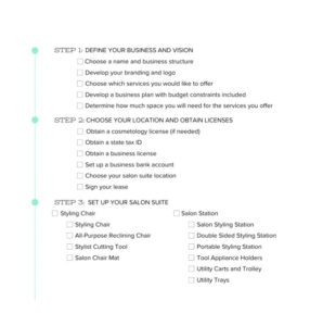 Sample of Printable Salon Startup Checklist Template