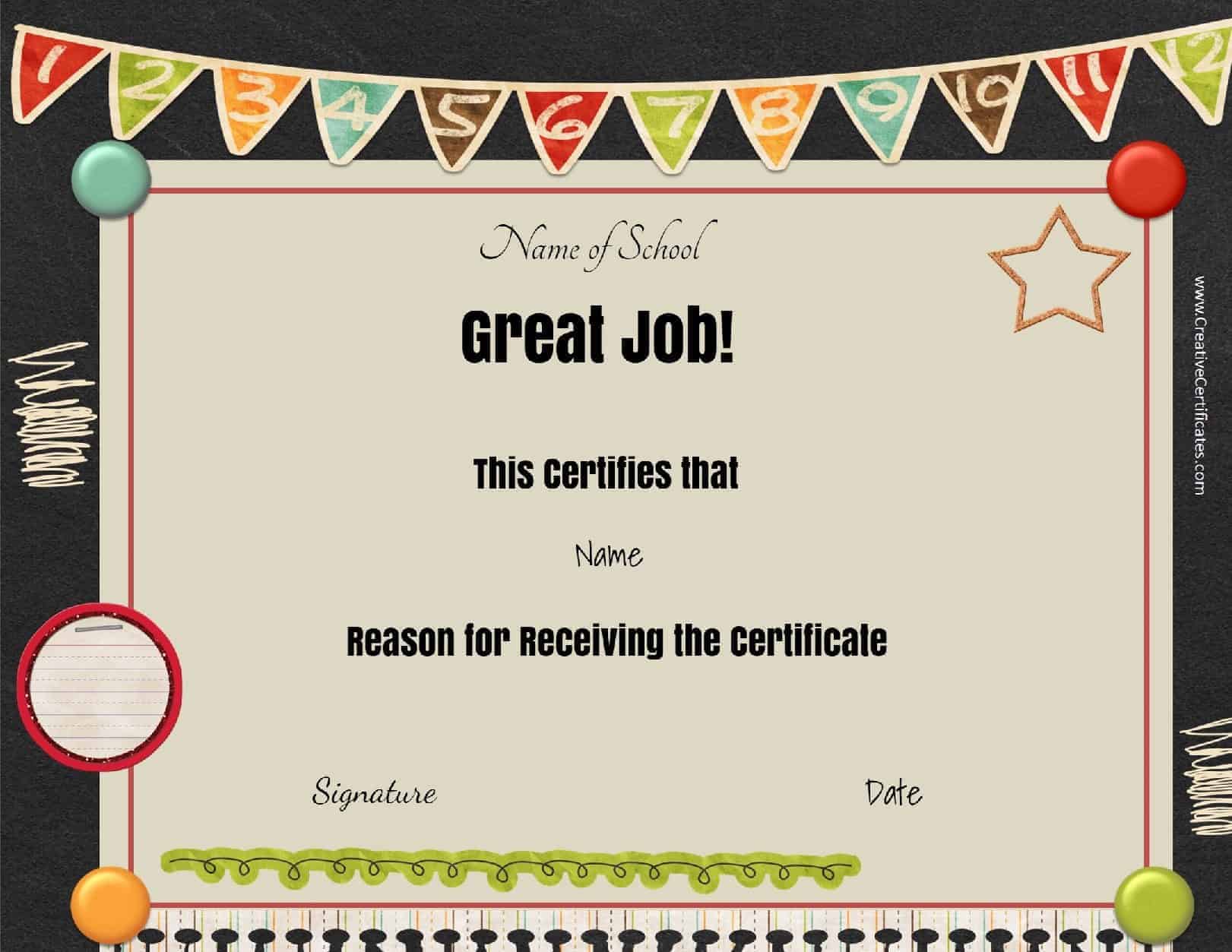 Sample of Printable School Certificate Template Sample of Printable School Certificate Template