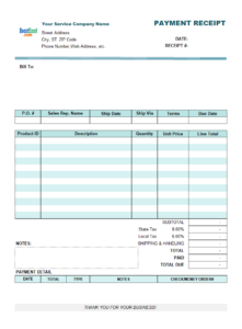 Sample of Printable Service Receipt Template