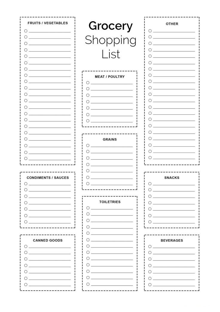 Sample of Printable Simple Grocery List Template