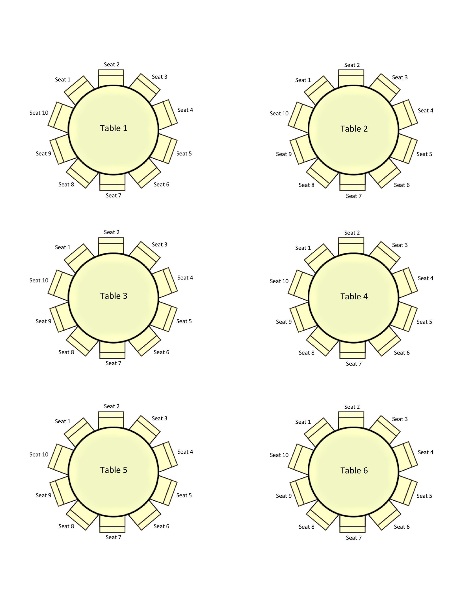 Sample of Printable Table Seating Chart Template Sample of Printable Table Seating Chart Template