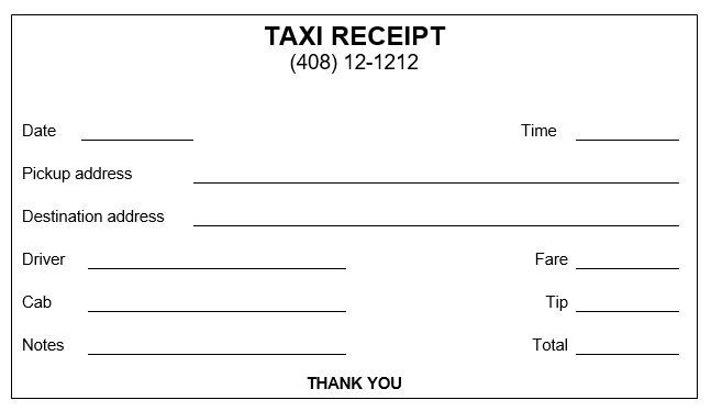 Sample of Printable Taxi Receipt Template Sample of Printable Taxi Receipt Template