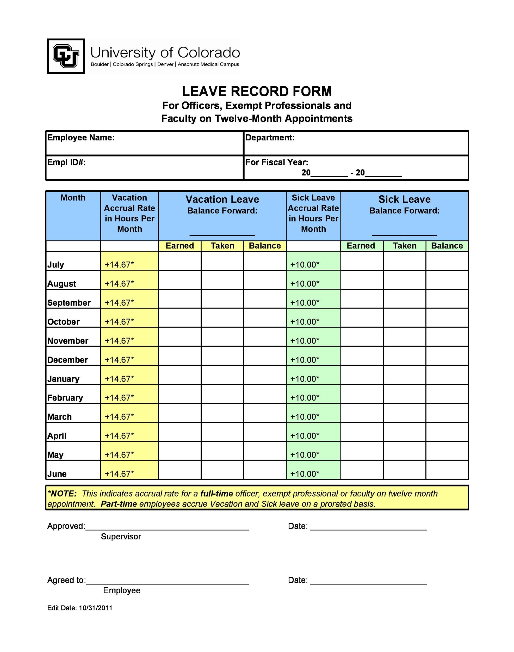 Sample of Printable Vacation and Leave Tracker Template Sample of Printable Vacation and Leave Tracker Template