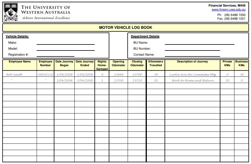 Sample of Printable Vehicle Log Book Template Sample of Printable Vehicle Log Book Template