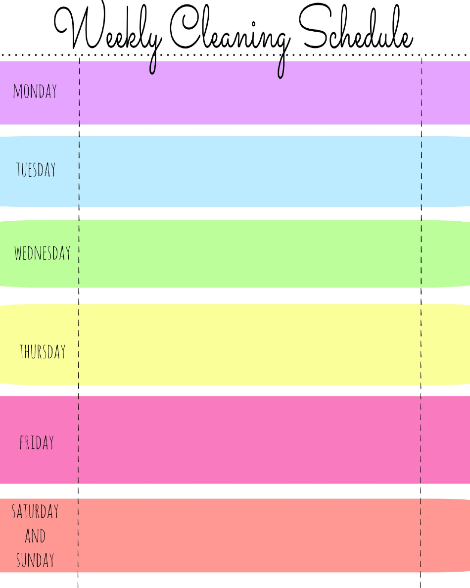 Sample of Printable Weekly Cleaning Chart Template Sample of Printable Weekly Cleaning Chart Template