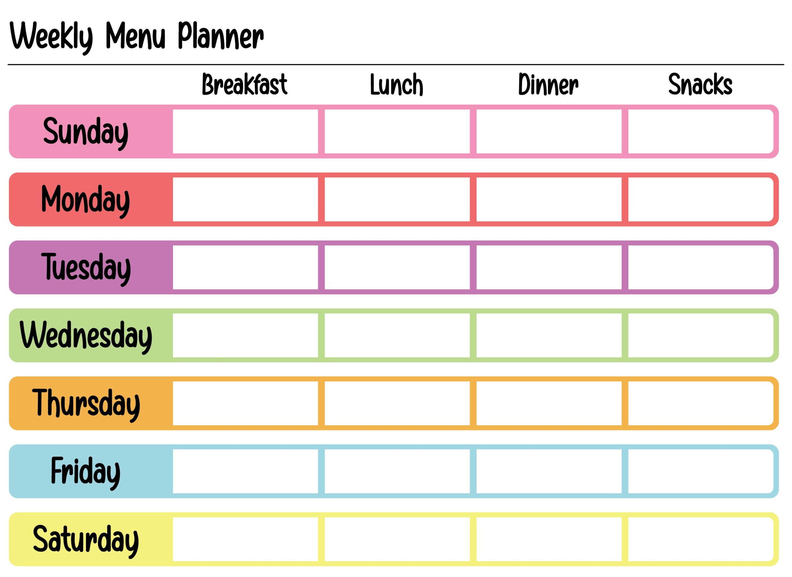 Sample of Printable Weekly Food Chart Template Sample of Printable Weekly Food Chart Template