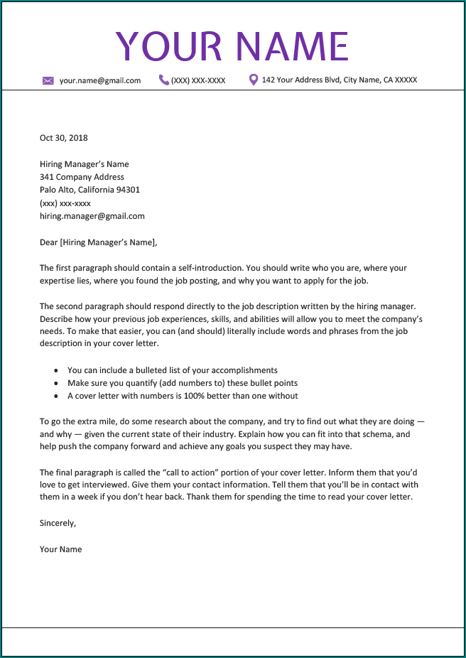 Sample of Professional Cover Letter Template