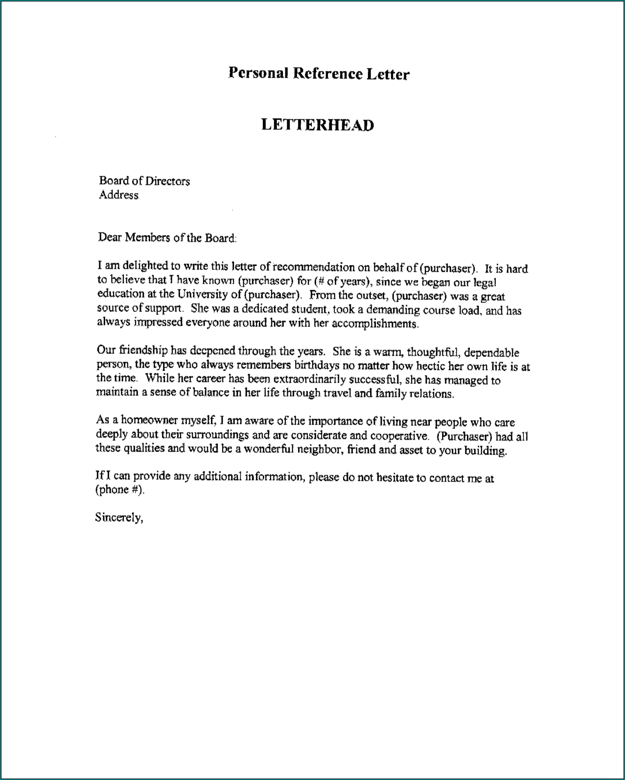 Sample of Professional Letter Of Recommendation