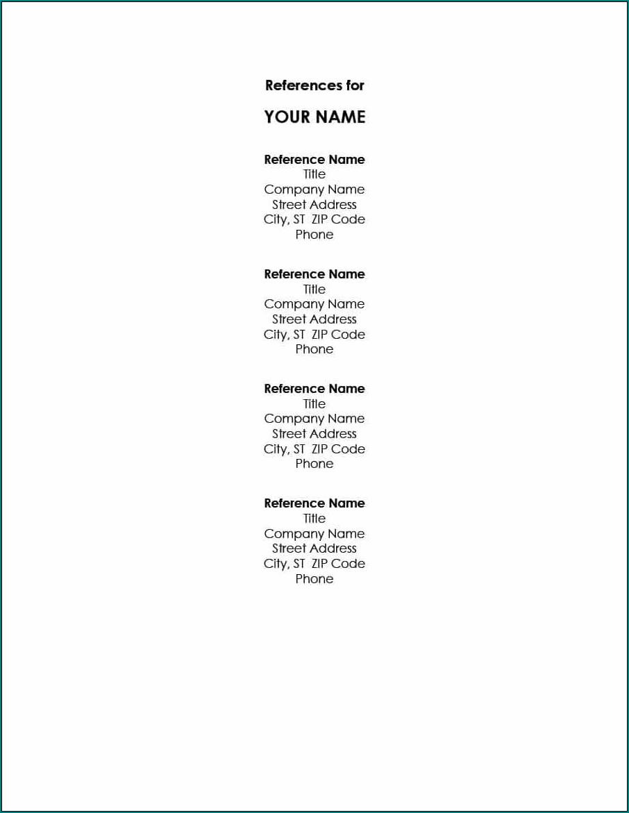 Sample of Professional References Template